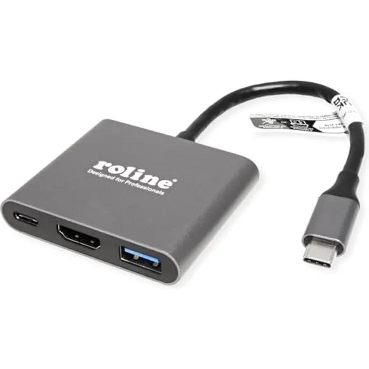 ROLINE Display Adapter USB Typ C - HDMI, Unterstützung für 4K60 Auflösung, USB 3.2 Gen 1 Typ A, Typ C PD