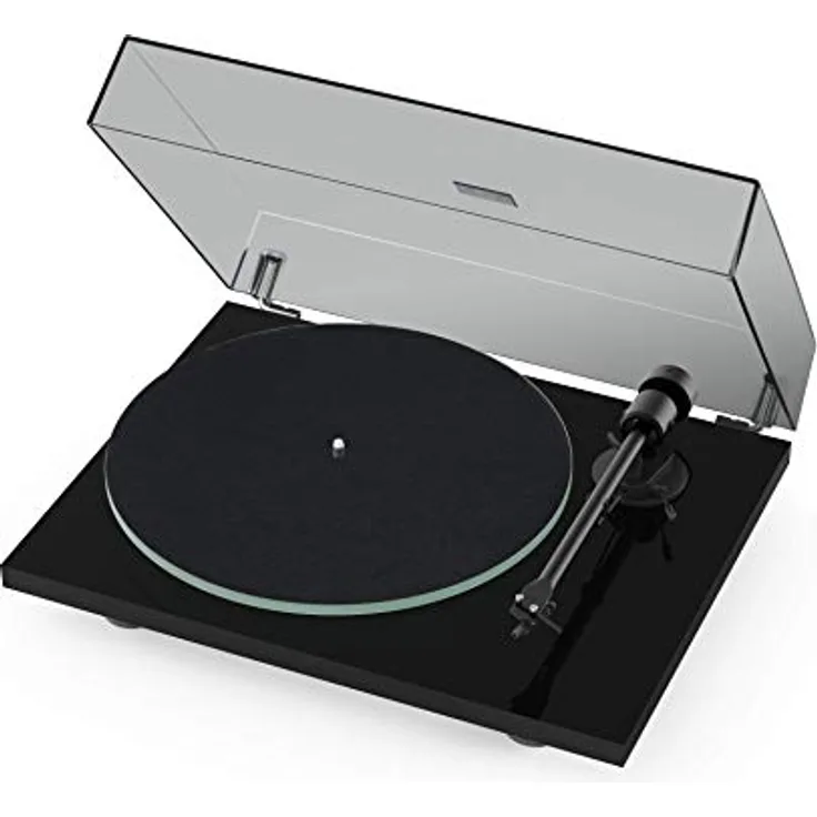 Pro-Ject T1 EVO Turntable, HiFi-Plattenspieler mit Aluminium-Toner und Ortofon OM 10, Piano Black