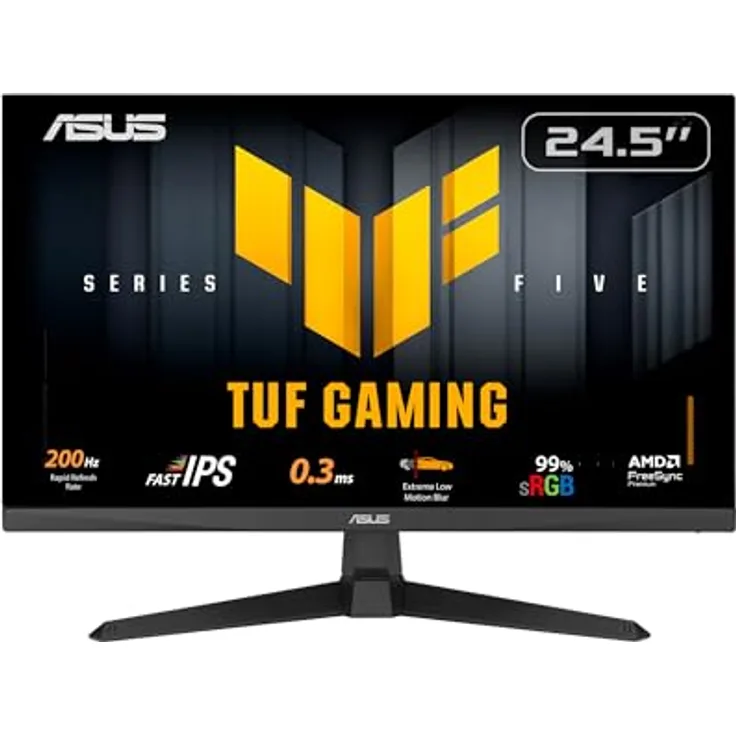 ASUS TUF Gaming VG259Q5A, 25 Zoll Full HD Monitor mit 200 Hz, 0.3ms GtG, G-Sync und FreeSync, Fast-IPS Panel, 1920x1080, ELMB, DisplayPort, HDMI, Lautsprecher