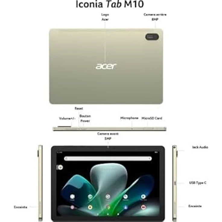 Acer Iconia M10-11-K8TF Tablet, 10,1 Zoll MediaTek Octa-Core, 4GB RAM, 128GB eMMC, Android 12, goldfarben metallic – Bild 4