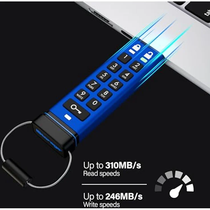 iStorage datAshur PRO+ Type C (128 GB, USB C), USB Stick, Blau – Bild 5