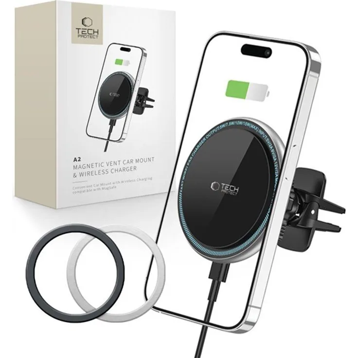Tech-Protect A2 Auto Handyhalter mit MagSafe 15W Induktivlader für Lüftungsschlitze - Schwarz