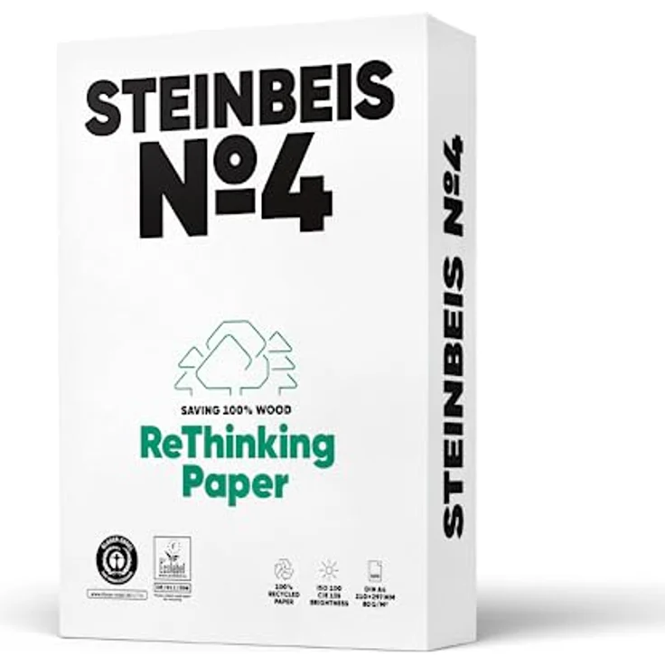Steinbeis No. 4 Druckerpapier – Recycling-Papier 80 g/m², Weiß & Chlorfrei, 2500 (5 x 500) Blatt ISO 100 / CIE 135 – Bild 1