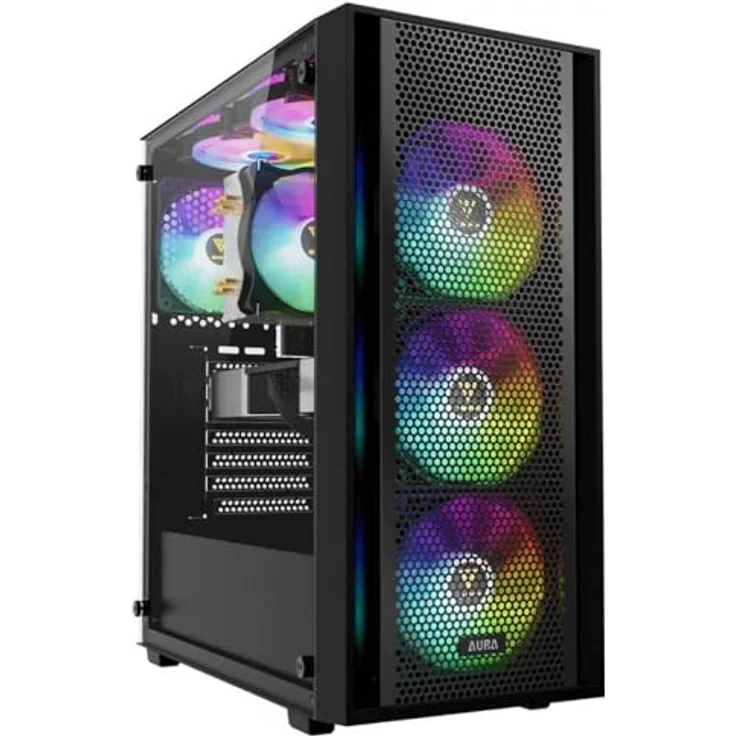 Gamdias Aura GC2 Elite ARGB, Gaming Miditower PC Gehäuse in Schwarz mit Tempered Glas, unterstützt ATX-Mainboards, bis zu 12 Lüfter und moderne USB 2.0/3.0 Anschlüsse – Bild 2