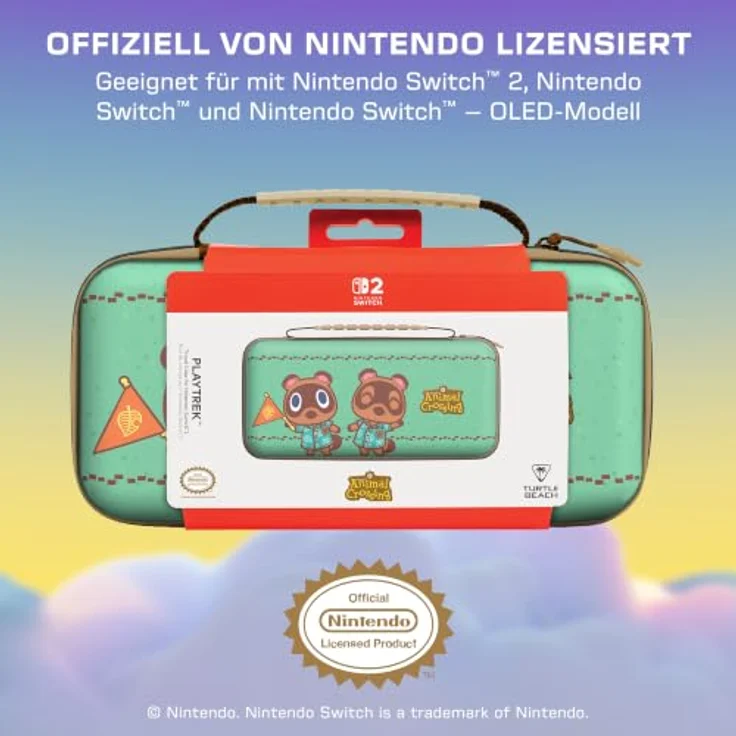 Turtle Beach PlayTrek Travel Case Animal Crossing Timmy & Tommy, für Nintendo Switch 2, EVA-Molded Shell, PU Leder, mit Tragegriff und Spielkartenhalter – Bild 2