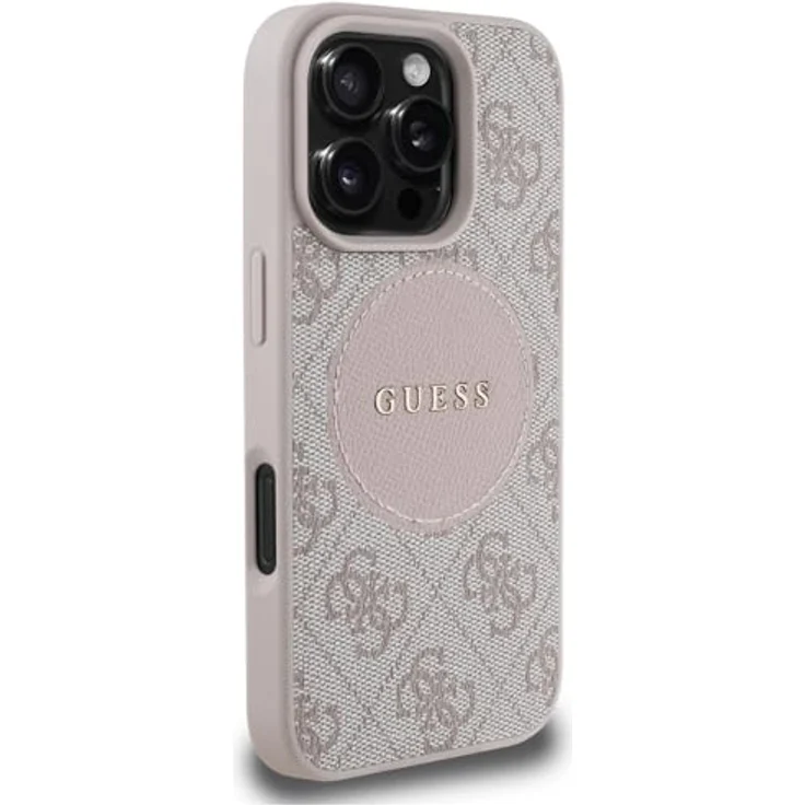 CG MOBILE Guess 4G Circle Classic Logo Hardcase-Hülle aus TPU/PC/Leder, kompatibel mit MagSafe für iPhone 16 Pro, Rosa – Bild 4