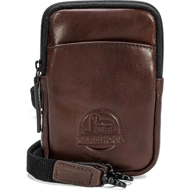 Farmhood Memphis Handytasche Leder, 12 cm, dunkelbraun, 100% Leder, handlich und stilvoll