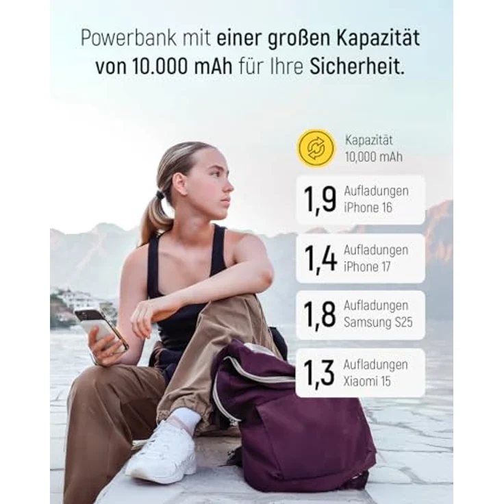Wozinsky WLWP-10KA0Y3S Powerbank 10000 mAh, 22,5W PD, Qi2, mit Ständer, 1x USB-A, 1x USB-C, weiß – Bild 7