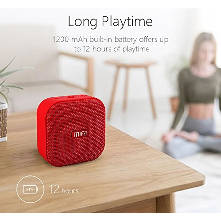 MIFA A1 Mini Lautsprecher Bluetooth, True Wireless Stereo, 15 Stunden Spielzeit, IP56 Wasserfester und Staubdichter Wireless Speaker mit 3,5mm Audio-Eingang (Rot) – Bild 4