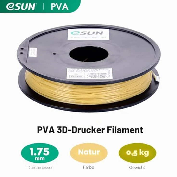 eSUN Wasserlösliches PVA Filament 1.75 mm, Natürlich, 1KG - Ideal für komplexe 3D-Drucke, hohe Präzision, verpackt im Vakuumbeutel – Bild 2