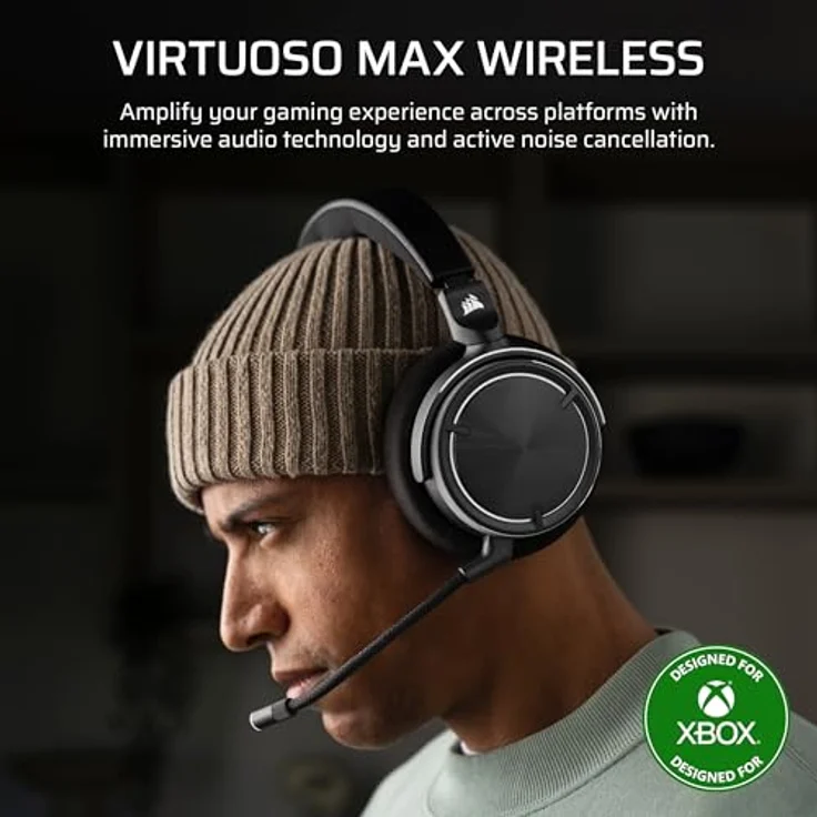 Corsair Virtuoso Max Wireless, Gaming Headset mit Dolby Atmos, aktiver Geräuschunterdrückung, Schwarz – Bild 2