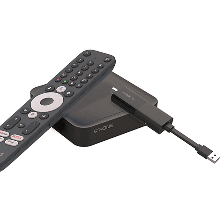 STRONG SRT 427, 2 IN 1 Smart TV Box mit Google TV, 4K UHD, integriertem WLAN und über 4.000 TV-Kanälen, Schwarz