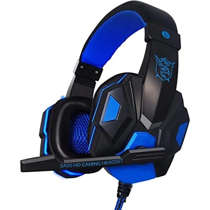 Retoo Gaming-Headset, kabelgebundenes Over-Ear Kopfhörer mit Mikrofon und Geräuschunterdrückung, Schwarz-blau, für PC, Laptop, PS4, Tablet, Smartphone und TV – Bild 2
