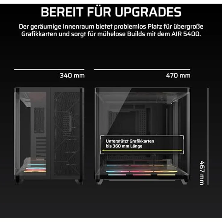 Corsair AIR 5400 LX-R LINK PC-Gehäuse, Mid-Tower mit Tempered Glass, 3x 120-mm RGB-Lüftern, schwarz, optimales Kühlsystem und USB-C Anschluss – Bild 11