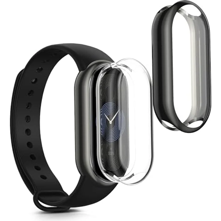 kwmobile 2X Schutzhülle für Xiaomi Mi Band 9 / Smart Band 9, Fullbody Cover Set aus transparentem Silikon, Schwarz – Bild 1