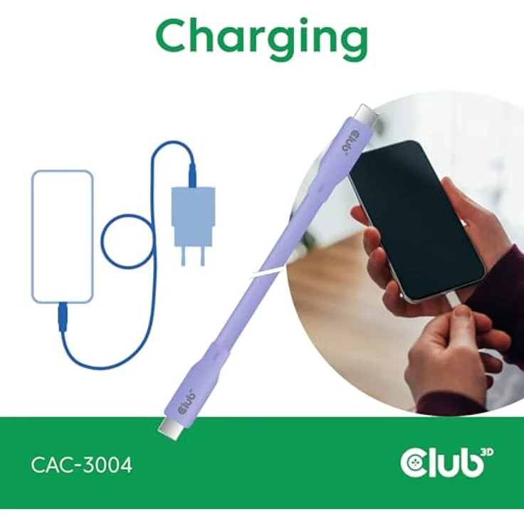 Club3D Lifestyle USB-C Kabel PD 240W, 20Gbps, 2m, lila, für Fast Power Charging und 4K 60 Hz Support – Bild 5