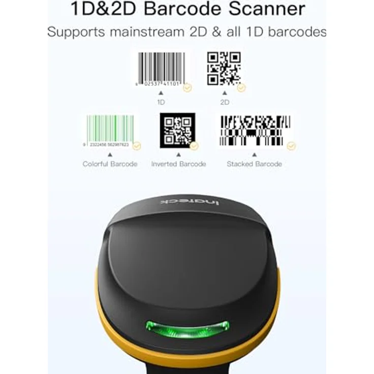 Inateck BCST-54, 2D Kabelloser Barcode Scanner mit Bluetooth 5.0, 3 Verbindungs-Modi und Bildschirm-Scannen, schwarz – Bild 2