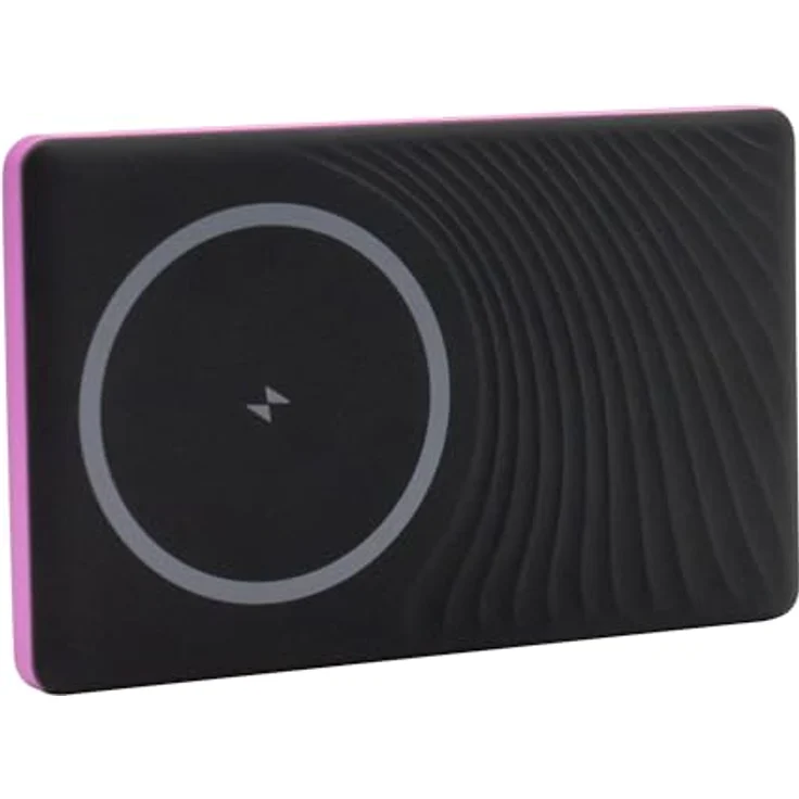 REALPOWER PB-5000 MAG Ultra Slim Powerbank, 5000 mAh, Schwarz/Rosa, mit MagSafe und Type-C Anschluss – Bild 1