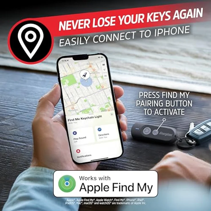 Energizer Find My Key Finder, Bluetooth Schlüsselanhänger Tracker mit integriertem LED-Licht, kompatibel mit Apple Find My für Schlüssel, Taschen & Rucksäcke – Bild 2