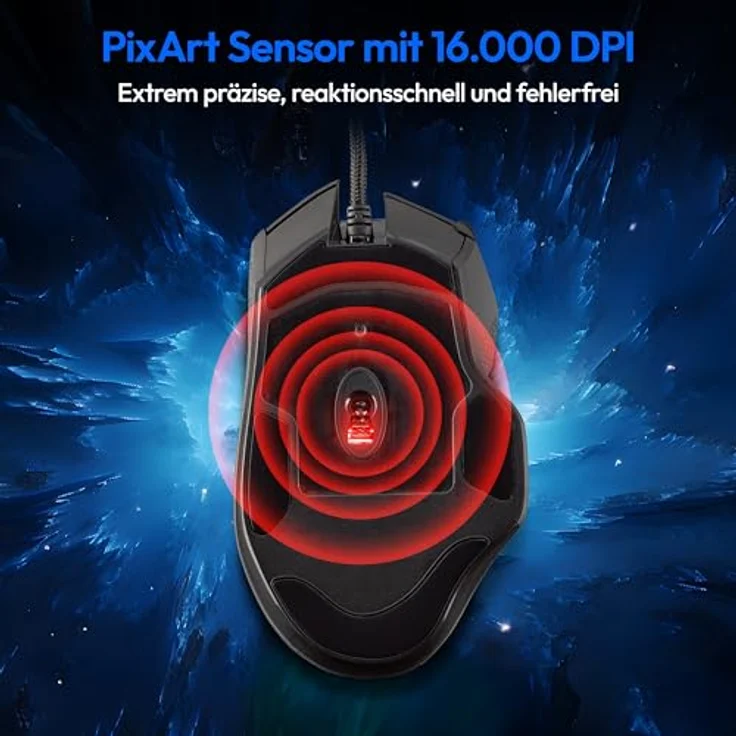 ERAZER Gaming Maus Wizard P20 (16.000 DPI, OMRON Switches, RGB Beleuchtung, 9 programmierbare Tasten, Schwarz) – Bild 5