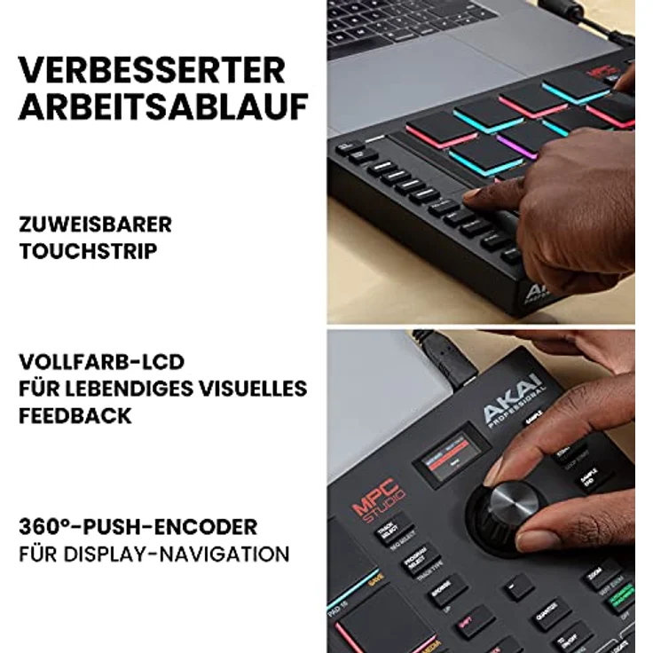Akai Professional MPC Studio - MIDI Controller Beat Maker mit 16 anschlagsdynamischen RGB Pads, MPC Software, zuweisbarem Touch Strip & LCD Display – Bild 4