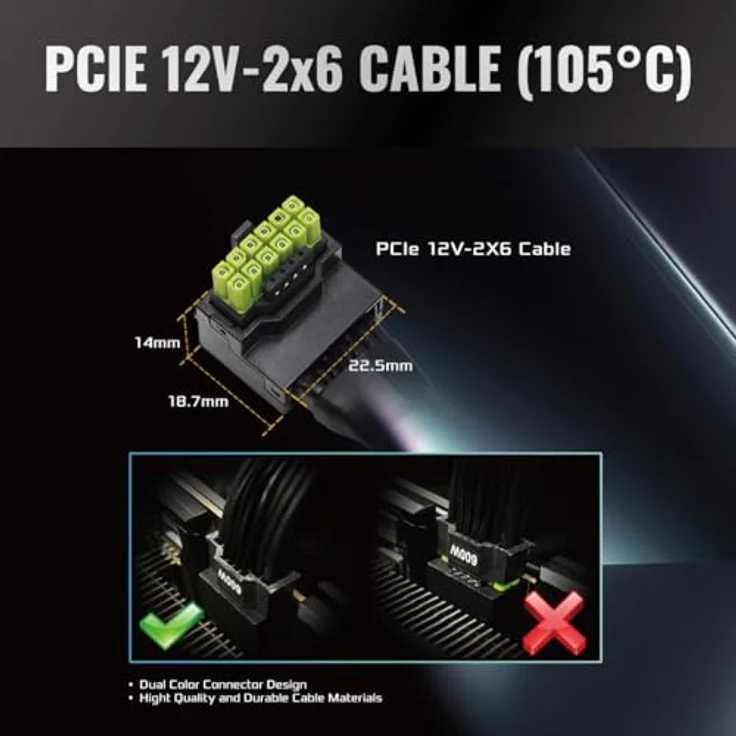 ASRock 12V-2x6 600W 90°-Kabel, 700mm für Netzteile – Bild 5
