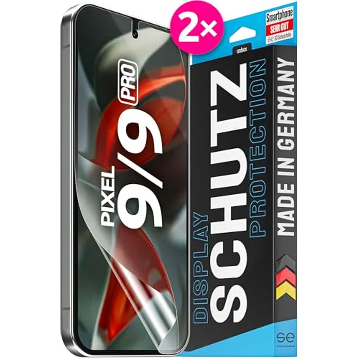 smart engineered 2X se® 3D SCHUTZFOLIE Transparent für Google Pixel 9/9 Pro, selbstheilend, 100% Fingerabdruck & FaceID kompatibel, blasenfreie Installation, ultra-klar, stoß-kratzfest, aus Deutschland – Bild 1