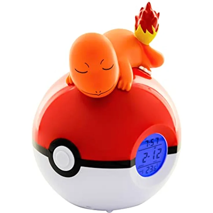 Teknofun - Leuchtender Wecker Pokémon - Salamèche Schläft Auf Einem Pokéball - Multifunktions - Gibt Zeit und Dekor - Orange, Rot und Weiß - Für Kinder, Sammler – Bild 1