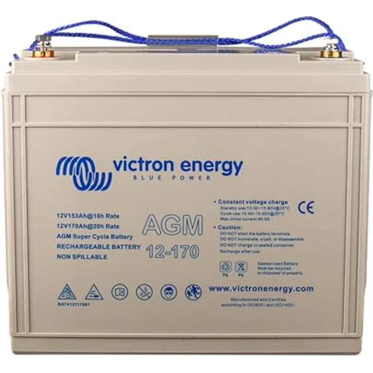 Victron Energy AGM Super Cycle 12V 170Ah Bleiakku, Hochstromfähig mit M8-Kupferkabelschuh-Anschlüssen, kompakte Abmessungen 153 x 280 x 336mm – Bild 2