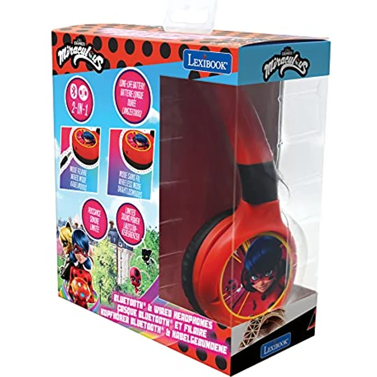 Lexibook Miraculous Ladybug Cat Noir, 2-in-1 Bluetooth- und Kabel-Kopfhörer, Stereo, schallt beim Kinderhörschutz auf 85 dB begrenzt, wiederaufladbar, rot/schwarz, HPBT010MI – Bild 5