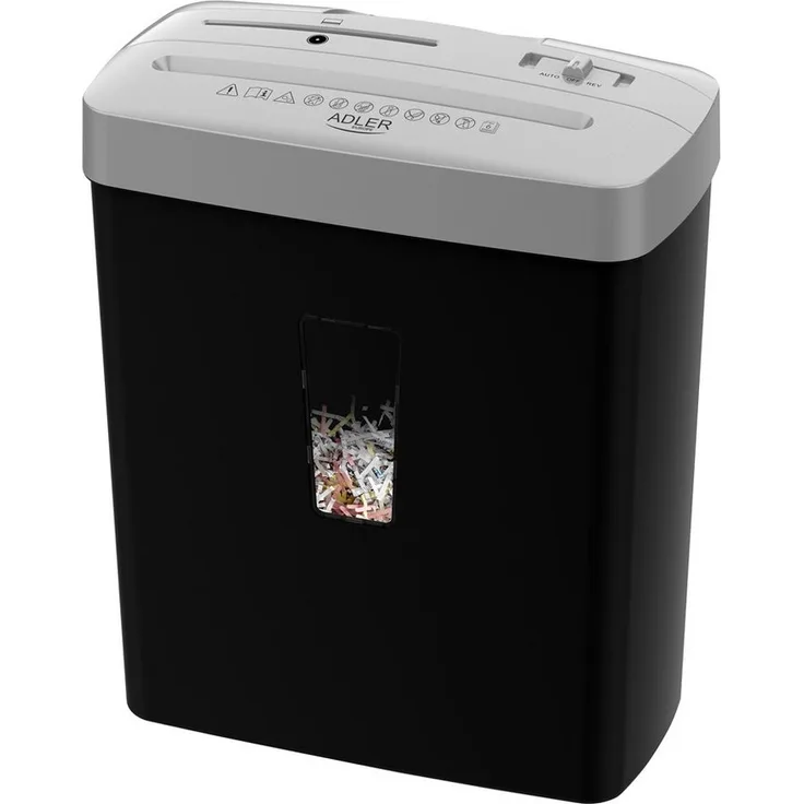 ADLER EUROPE Aktenvernichter AD 1037 P-4, Dokumentenschredder für Papier, Kreditkarten und CD/DVDs, 6 Blatt, 13 Liter, Schwarz