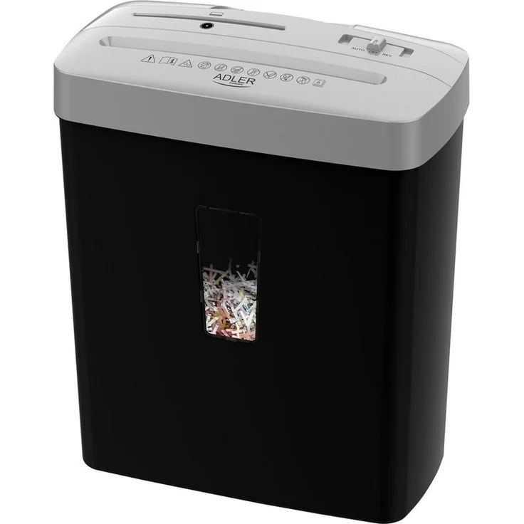 ADLER EUROPE Aktenvernichter AD 1037 P-4, Dokumentenschredder für Papier, Kreditkarten und CD/DVDs, 6 Blatt, 13 Liter, Schwarz
