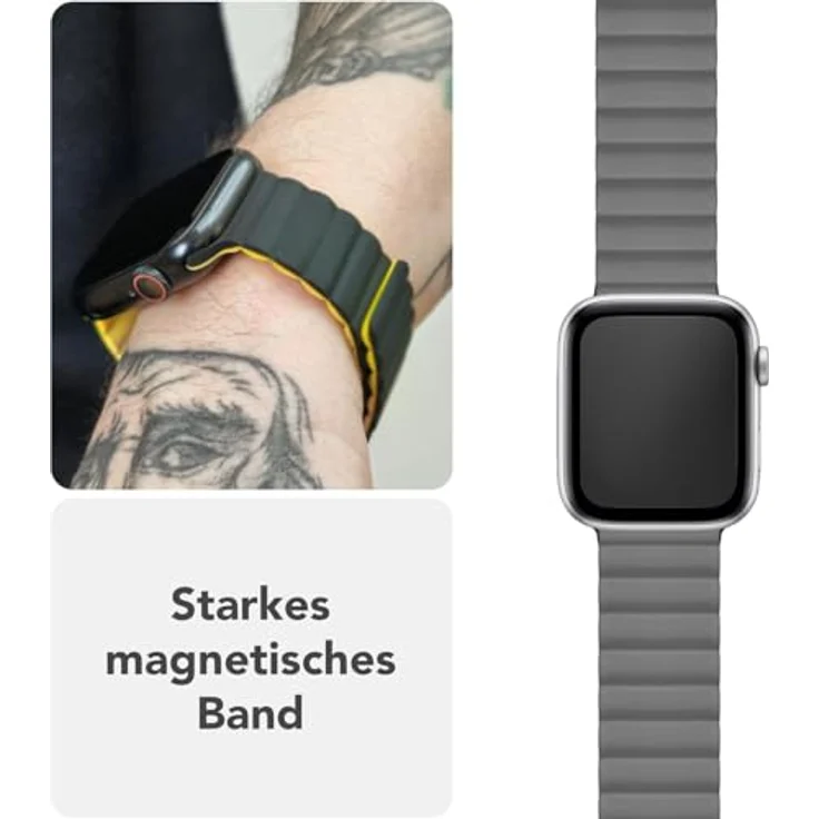 NALIA Core Magnet Armband für Apple Watch SE & iWatch Series 10-1, 38/40/41/42mm, Atmungsaktives Silikon Loop mit Rillendesign, Farbe: Finstergrau – Bild 3