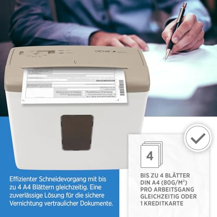 GENIE 440 X II Aktenvernichter, Cross-Cut Papierschredder P-4, 9-Liter-Behälter, Braun-Weiß, Überhitzungsschutz, Rücklauffunktion – Bild 3