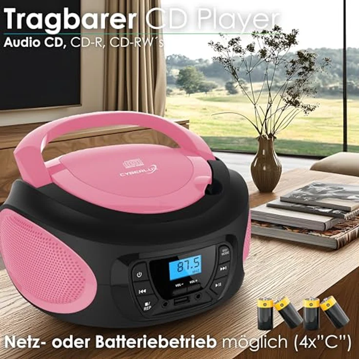 Cyberlux tragbarer CD-Player Kinder Radio Pink – Bild 3