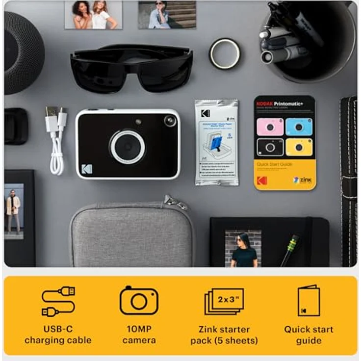 Kodak Printomatic+ Sofortbild Digitalkamera 10MP, RGB LED, druckt wisch- und wasserfeste 2x3" Fotos, schwarz – Bild 3
