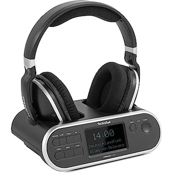 TechniSat STEREOMAN 2 DAB+ - kabelloser 2,4GHz Funkkopfhörer (mit Dockingstation, DAB+/UKW-Radioempfang, für Fernseher und Musikanlagen) schwarz