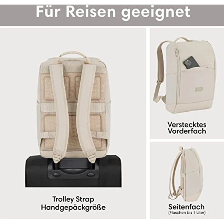 LARKSON Laptop Rucksack Herren & Damen Beige - Niklas - Notebook Backpack für Business Arbeit Uni - 16 Zoll Laptoprucksack für Reise Handgepäck - Wasserabweisend – Bild 4
