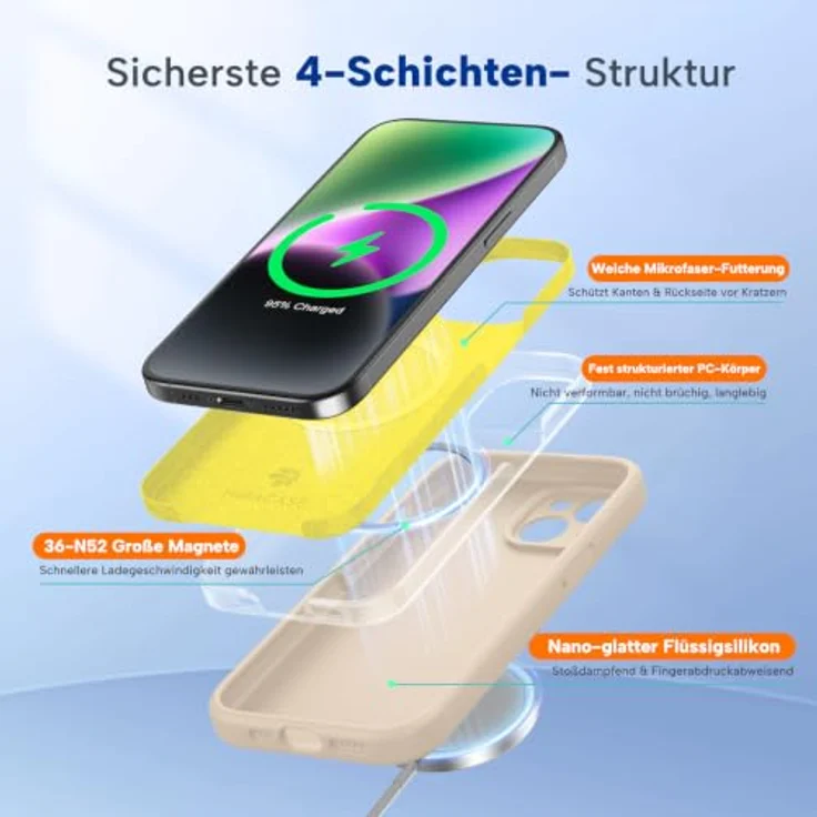 miracase iPhone 14 Hülle mit MagSafe, Flüssigsilikon, stoßfest mit kratzfestem Mikrofaser-Innenfutter, sandfarben – Bild 4