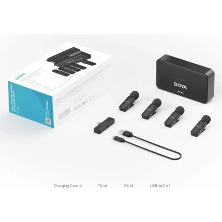 Boya BY-V4D, 4-Kanal Mini-Drahtlosmikrofon mit doppelter Geräuschunterdrückung für Smartphones und Kameras – Bild 7