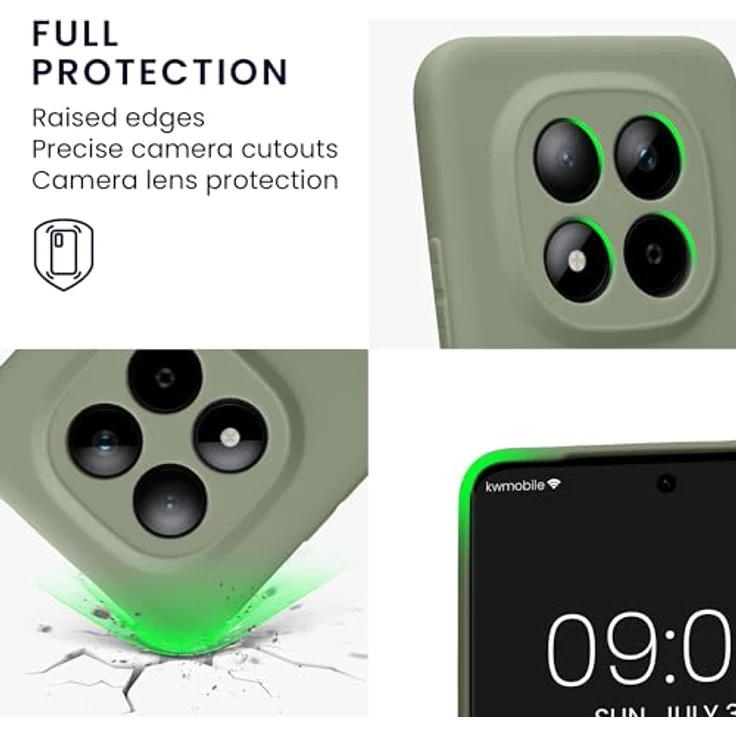 kwmobile Handyhülle für Xiaomi Redmi Note 15 Pro+ 5G / Poco M8 Pro 5G, elastisches TPU Silikon Case in Graugrün, reißfest und rutschfest mit präzisen Kameralöchern – Bild 3