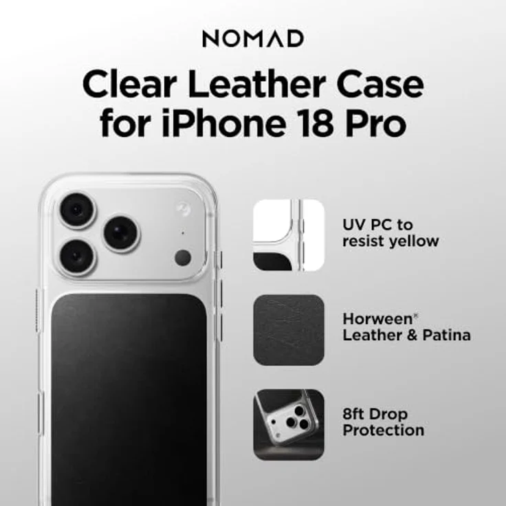 Nomad Clear Leather Case - black (Horween) - für iPhone 17 Pro/18 Pro, transparentes Design mit echtem Horween-Ledereinsatz – Bild 2