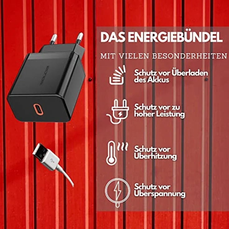 Echos 20W Ladegerät USB C Schnellladegerät Power Netzteil PD PPS Ladegerät - Schnelllader für Handys, Laptops und Tablets - 20W - Weiß – Bild 5