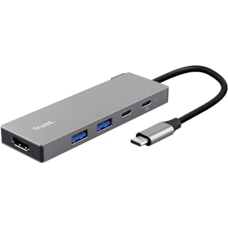 Trust Dalyx 5-in-1 USB-Kombi-Hub, Grau, mit HDMI und Power Delivery bis 100 W