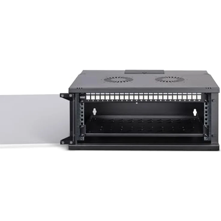 DIGITUS 19 Zoll Netzwerk-Set, 4HE Netzwerkschrank mit 1HE Fachboden, 24-Port Patch Panel, 24 Keystone Module, 30 Patchkabel, unmontiert, SOHO PRO-Serie, Schwarz – Bild 3