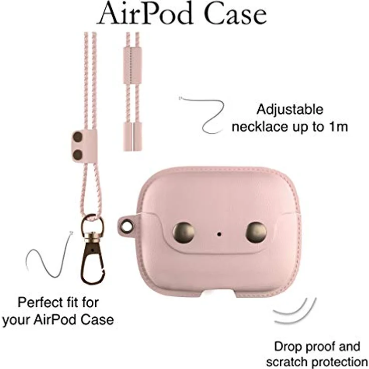 Woodcessories - AirPods Pro Leder Hülle mit Halskette, AirCase (Rose Nude) – Bild 2