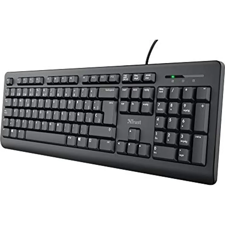 Trust Taro Tastaturlayout QWERTY spanisch für Windows (geräuschlose Tasten, auslaufsicher, 1,8 m Kabel, USB-Anschluss, PC/Laptop) schwarz