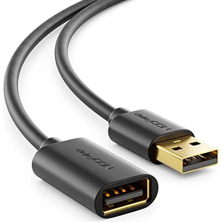 deleyCON 2m USB 2.0 High Speed Kabel Verlängerungskabel USB A-Stecker zu USB A-Buchse - Schwarz, schnelle Datenübertragung mit 480 Mbps
