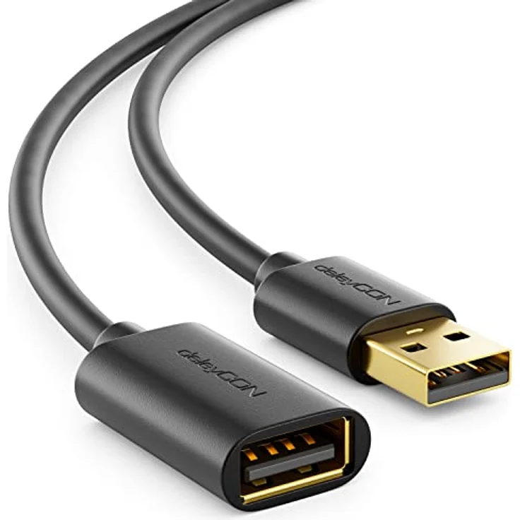 deleyCON 2m USB 2.0 High Speed Kabel Verlängerungskabel USB A-Stecker zu USB A-Buchse - Schwarz, schnelle Datenübertragung mit 480 Mbps – Bild 1