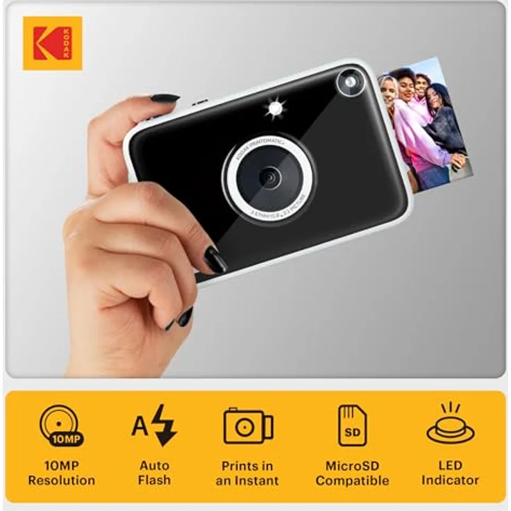 Kodak Printomatic+ Sofortbild Digitalkamera 10MP, RGB LED, druckt wisch- und wasserfeste 2x3" Fotos, schwarz – Bild 2